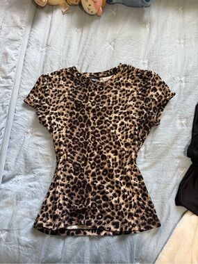 Leopard Print Short Sleeve Women’s Top - Brown/Black